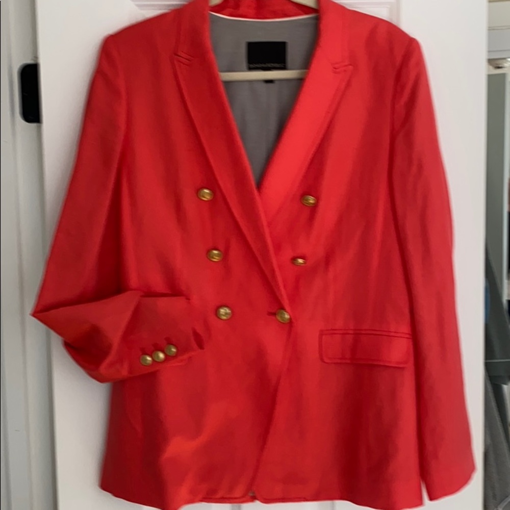 Banana Republic coral double breasted linen jacket